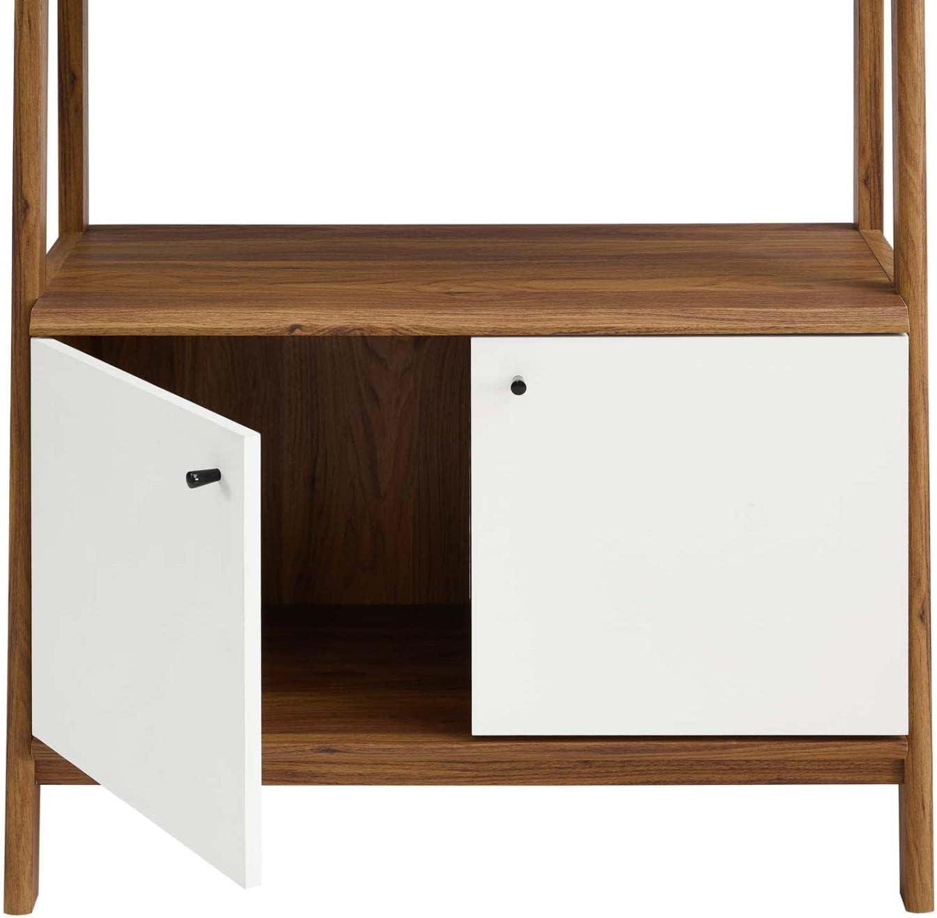 Modway 71" Bixby Bookshelf Display White/Walnut: Modern Arched Design, 4-Tier Storage, Metal Hardware