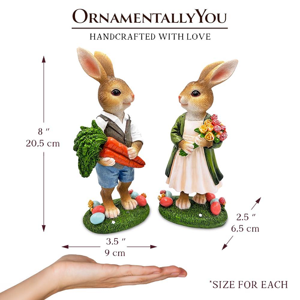 Harvest and Bloom Country Bunny Pair Figurine, 8" Rabbit Garden Statue Set| OrnamentallyYou