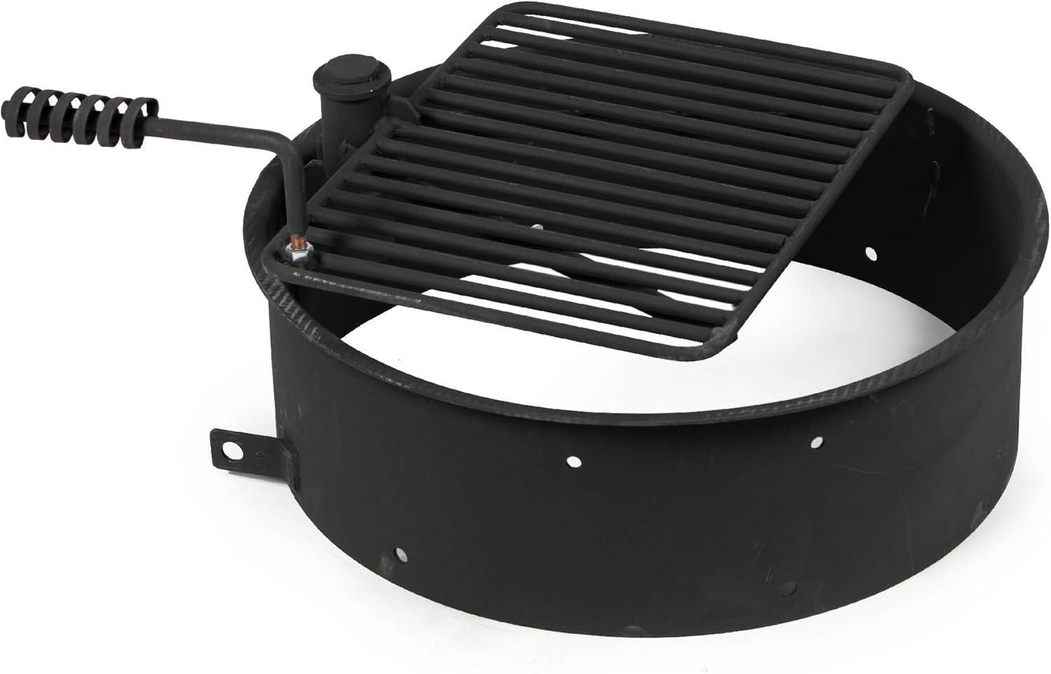Titan Great Outdoors 24-in Steel Fire Ring with 15.5-in. x 19.5-in. Grate, Outdoor Cooking Camping
