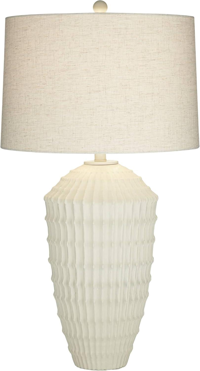 360 Lighting Hopewell 30" Tall Large Coastal Modern End Table Lamp Ridge Pattern White Single Living Room Bedroom Bedside Nightstand House Office