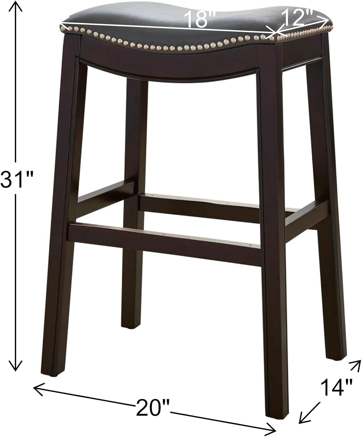 Espresso Wood & Gray Leather 31" Backless Saddle Barstool