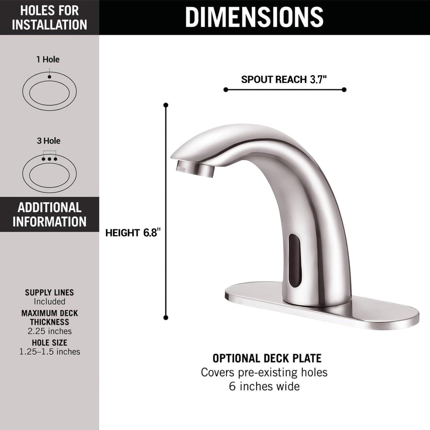 Touchless Bathroom Sink Faucet - Automatic Motion Sensor Restroom Toilet Faucet - Battery Operated for Commercial Lavatory, Brushed Nickel