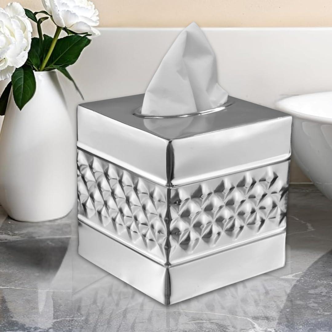 Monarch Abode Geometric Embossed Metal Tissue Box Cover