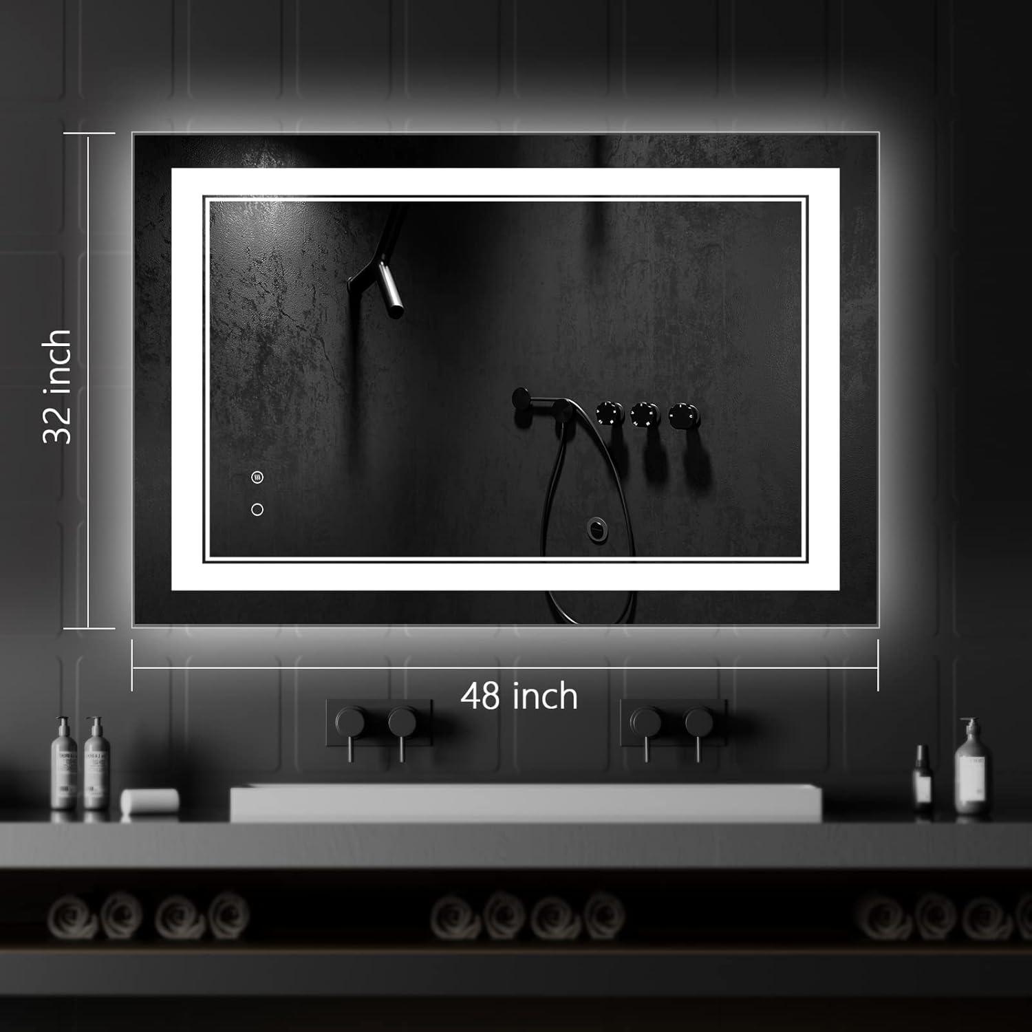 48" Frameless Rectangular LED Bathroom Vanity Mirror