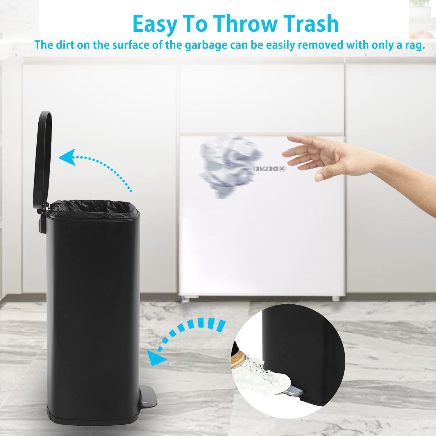 CL.HPAHKL 13 Gallon (50L)Trash Can ,Kitchen Trash Can, Stainless Steel with Lid, Foot Pedal and Inner Bucket, Fingerprint-Resistant Soft Close Lid Garbage Can, Pedal Rubbish Bin for Home Office