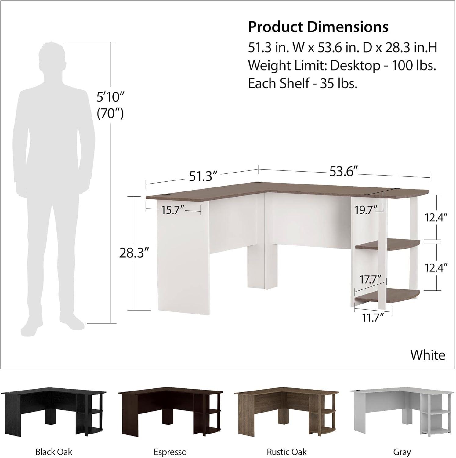 Rustic Oak L-Shaped Computer Desk with Shelves