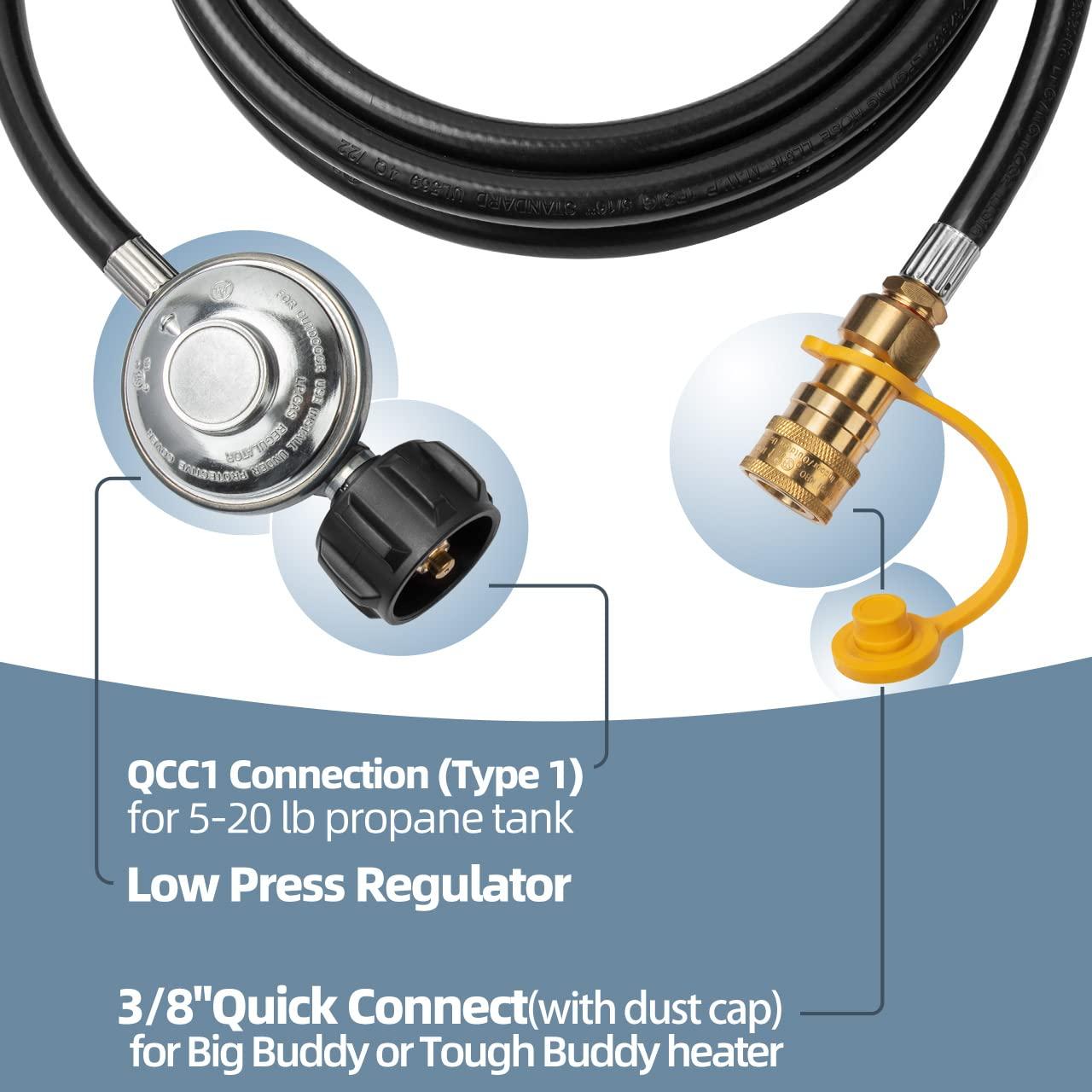 GasSaf 12ft Propane Regulator with Hose, Propane Hose for Indoor/Outdoor Heater -3/8 Quick Connect Disconnect
