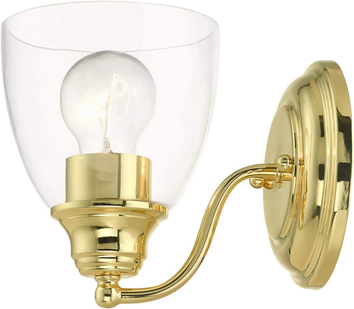 Polished Brass Wall Mount Sconce with Clear Glass Shade