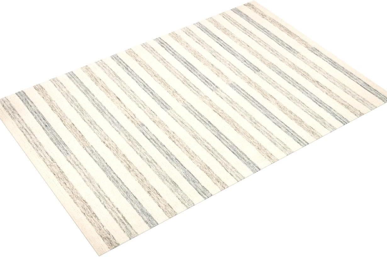 Ivory and Slate Striped Wool Handmade Area Rug 7'-9" x 9'-9"