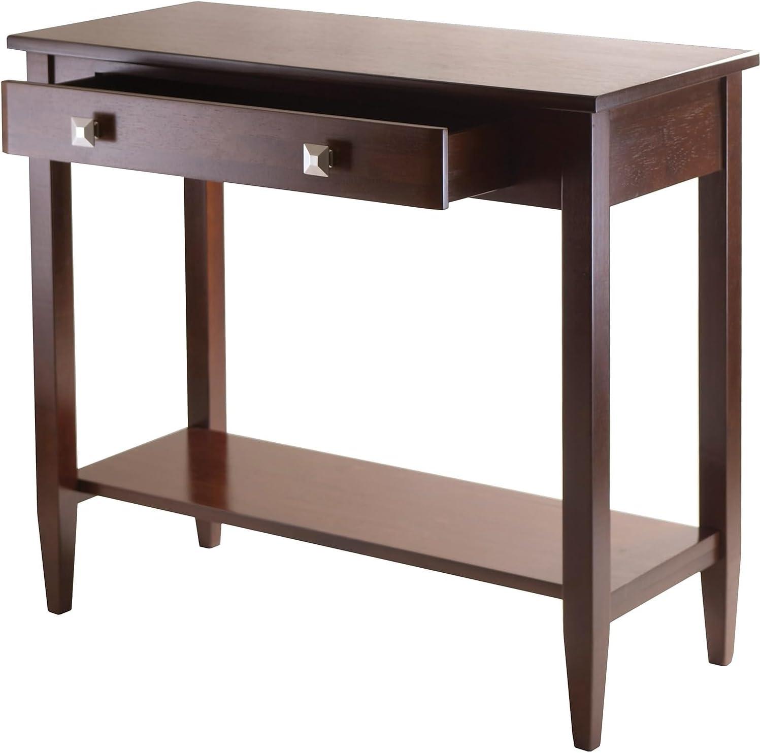 Richmond Console Table with Tapered Leg Walnut Finish - Winsome: Modern Storage, Brushed-Chrome Knobs