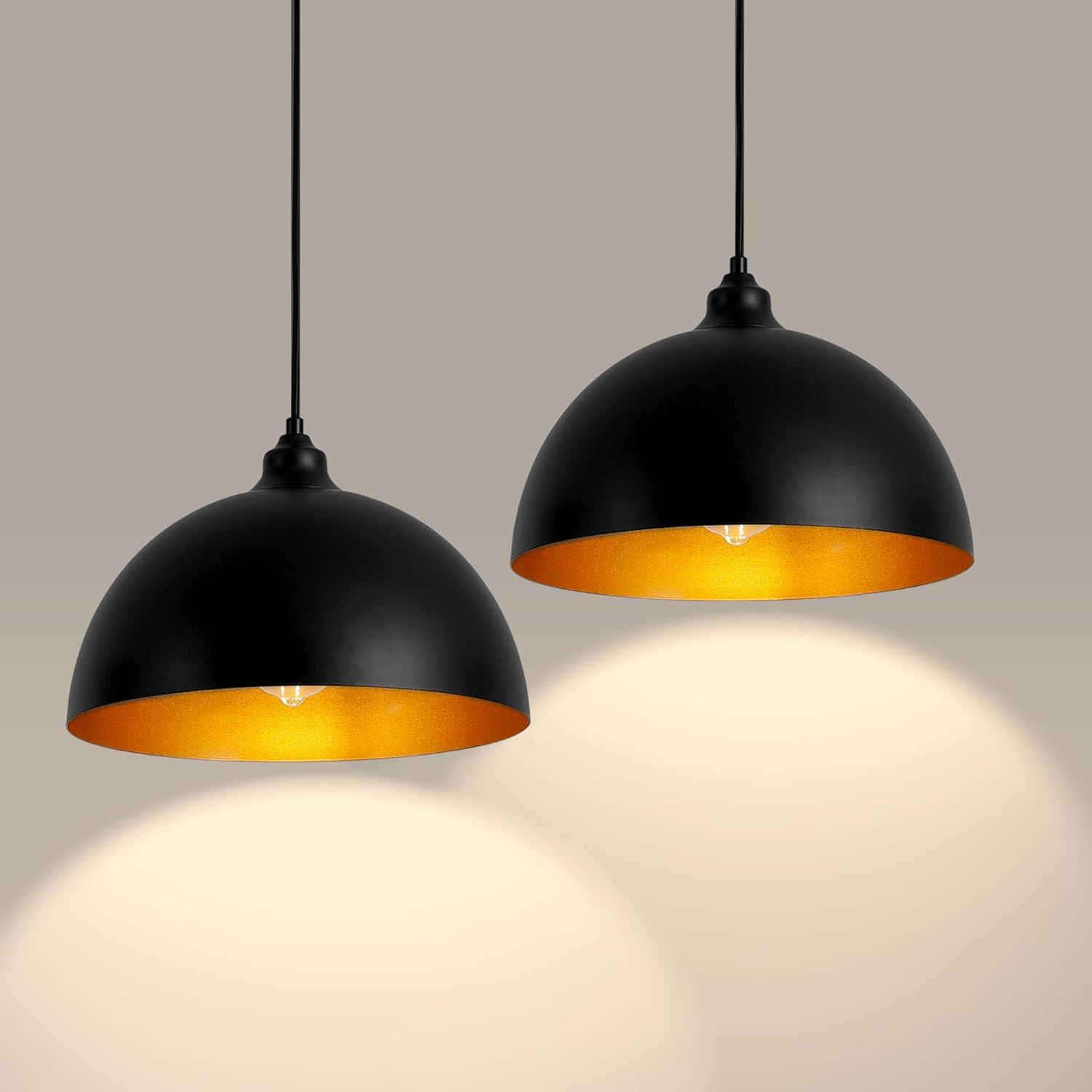 2-Pack Black Pendant Lights, 11.81'' Modern Pendant Lights Kitchen Island, Dome Large Pendant Light for Dining Room Foyer Bedroom Entryway Hallway Light Fixtures