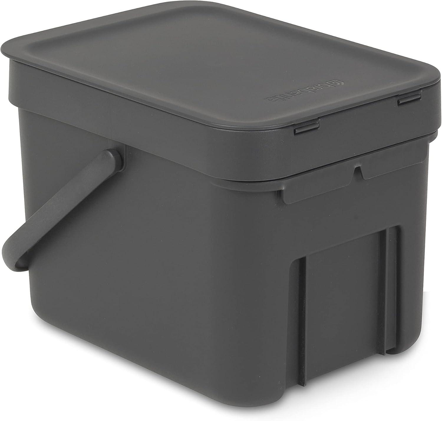 Gray Polypropylene 1.6 Gallon Kitchen Recycling Bin with Handle