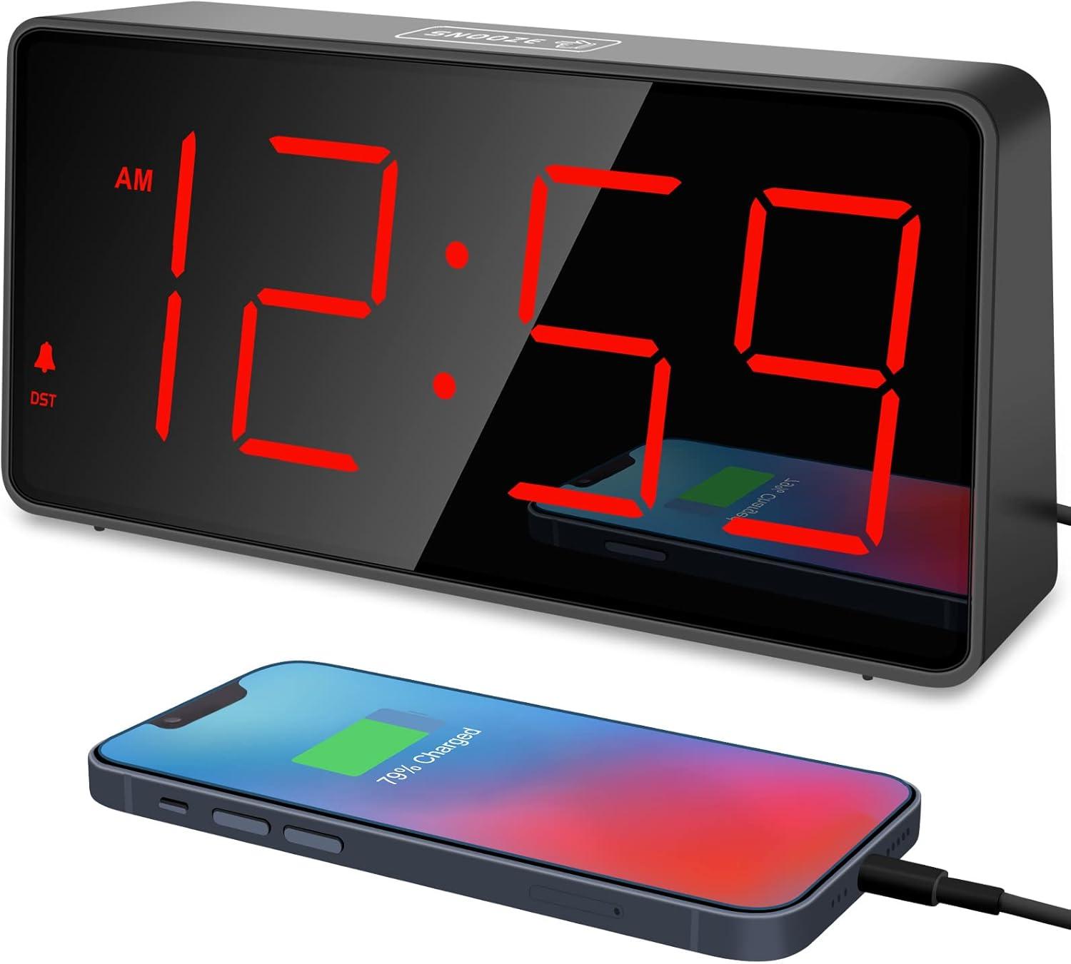 Black Rectangular Digital Alarm Clock with Red Digits