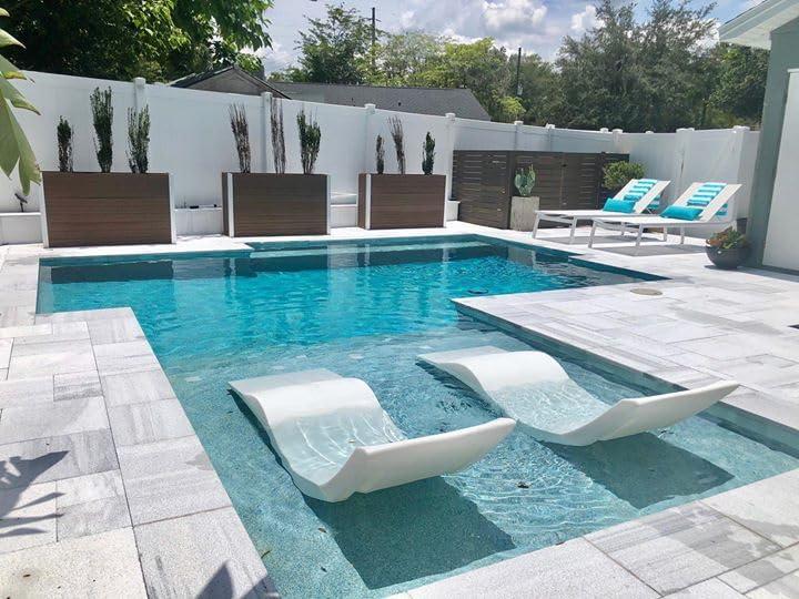 Aqua Outdoors Pool Chaise Lounge Chairs for Ledge & Shelf, Water-Weighted Pool Lounger for Depths Up to 9”, No Screw Plugs & Tools Needed, White Granite Ledge Lounger, Set of 2