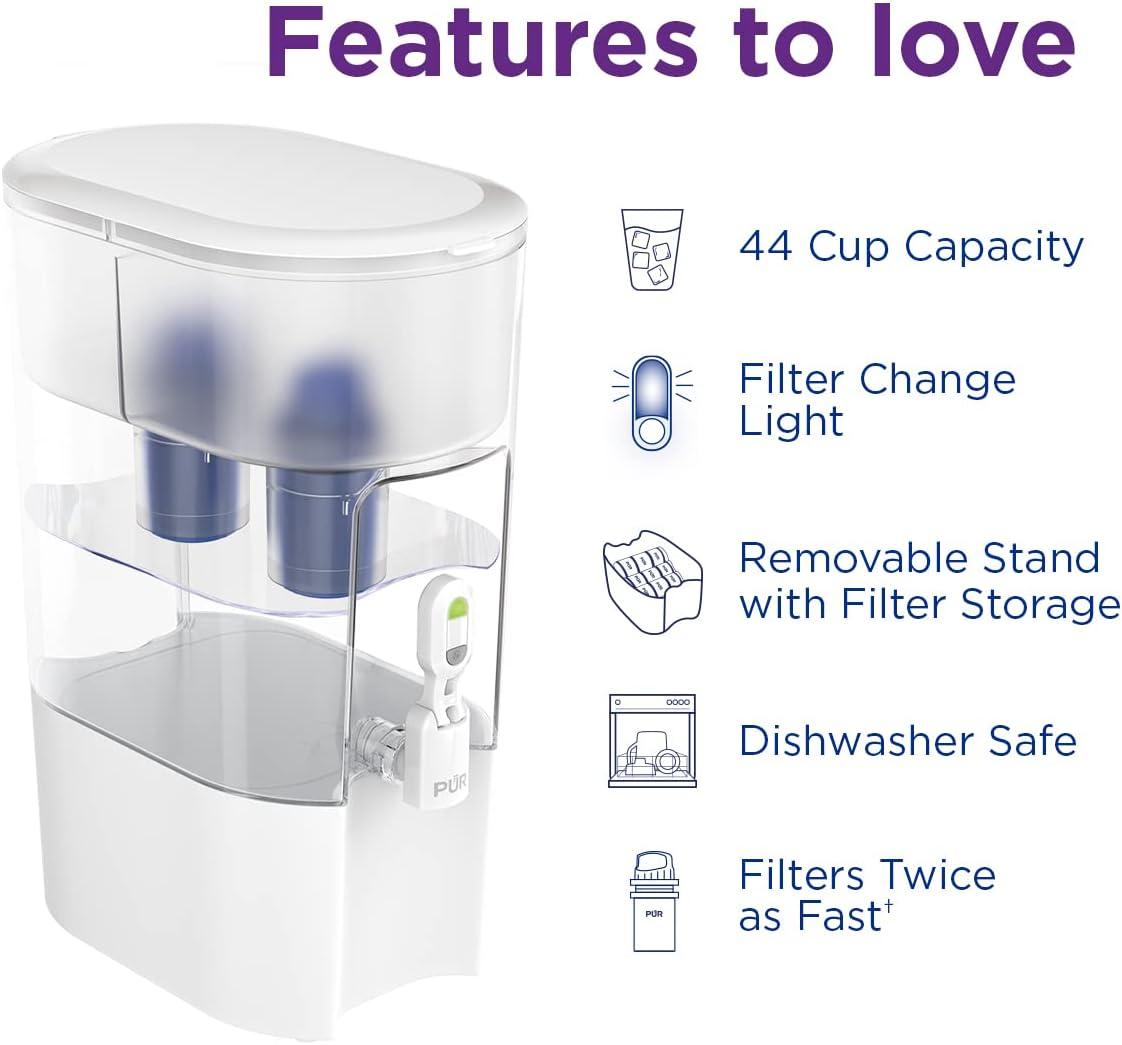PUR 44 Cup XL Dispenser Filtration System with 2 Filters, W 12.5" x H 17" x L 7.7", White, PDI4000Z