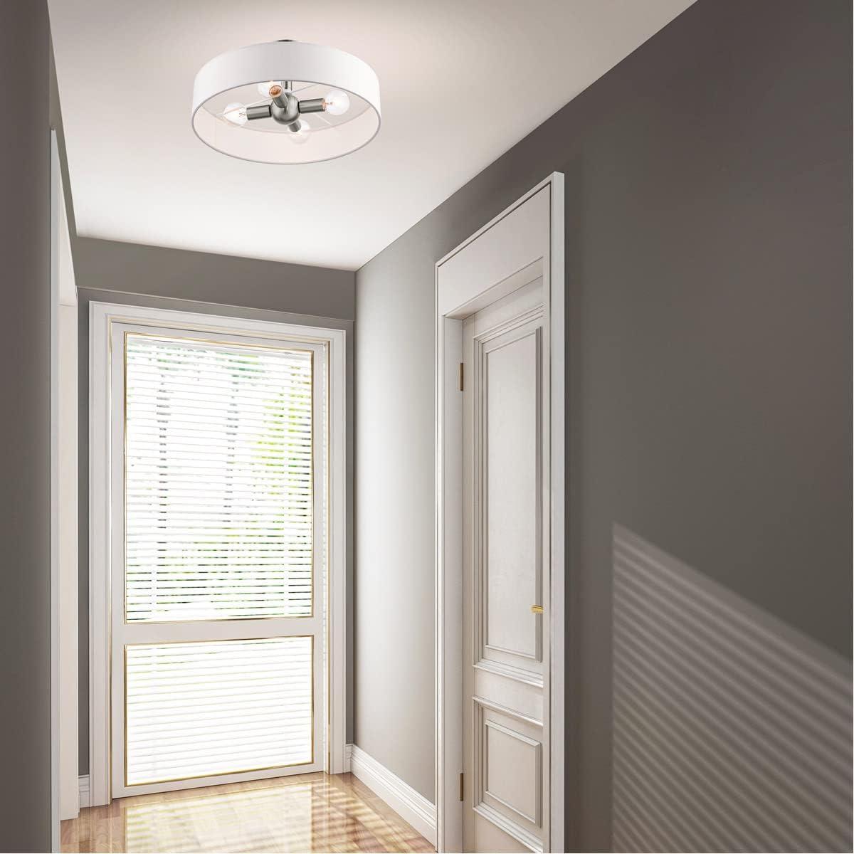 Venlo Brushed Nickel 4-Light Drum Semi-Flush Mount with Off-White Shade