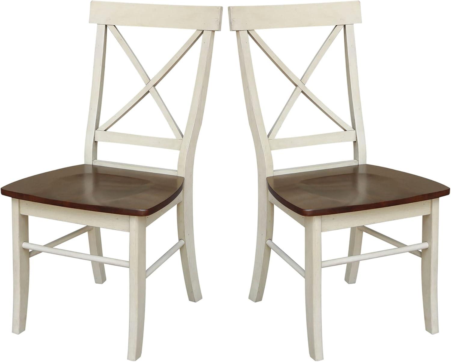 Set of 2 X Back Chairs with Solid Wood Seats Antiqued Almond/Espresso - International Concepts: Hardwood High Back Dining Furniture