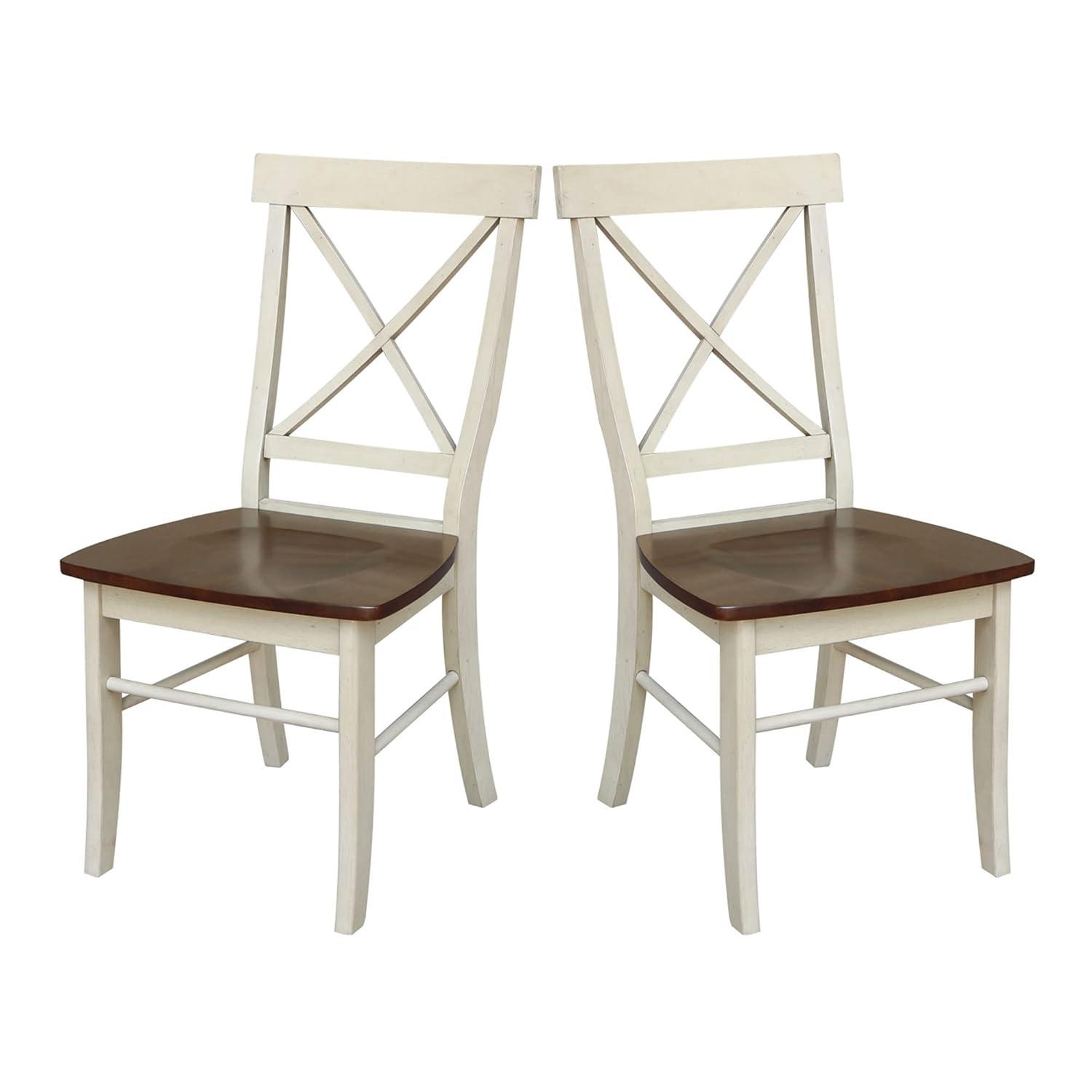 Set of 2 X Back Chairs with Solid Wood Seats Antiqued Almond/Espresso - International Concepts: Hardwood High Back Dining Furniture
