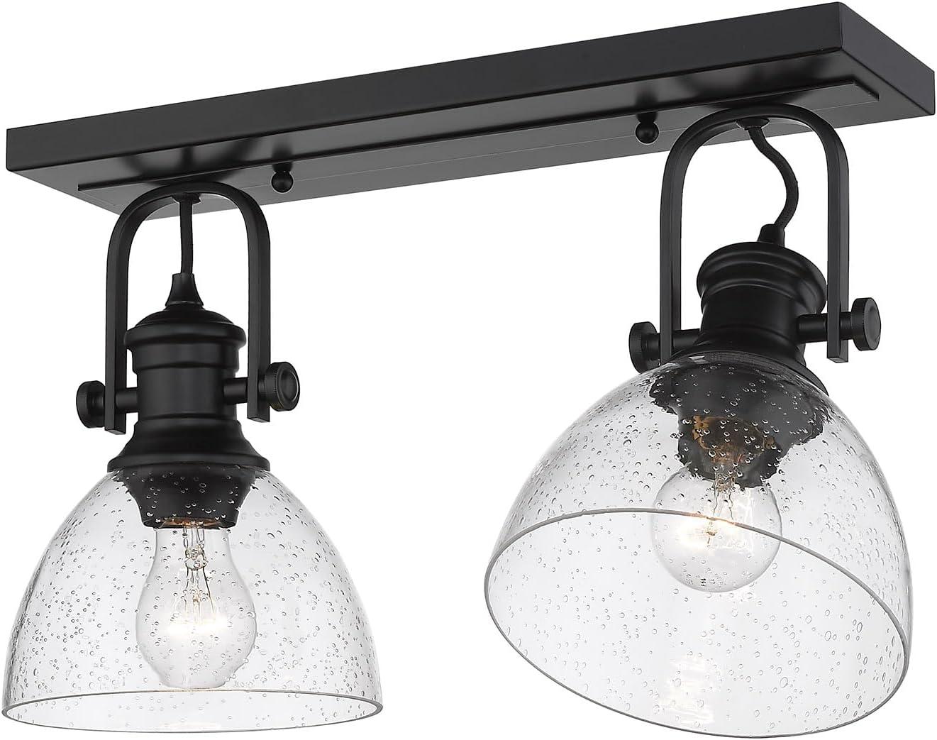 Golden Lighting Hines 2-Light Semi-flush in Matte Black with Seeded Glass