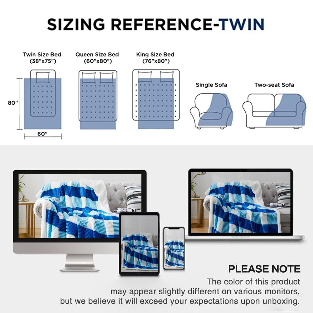 PU MEI Sherpa Throw Blanket for Couch Sofa 90”*80”- Fleece Tufted Fuzzy Soft Cozy Blanket for Bed, Thick Warm Blanket for All Seasons, (Dusty Blue, 80"*90")