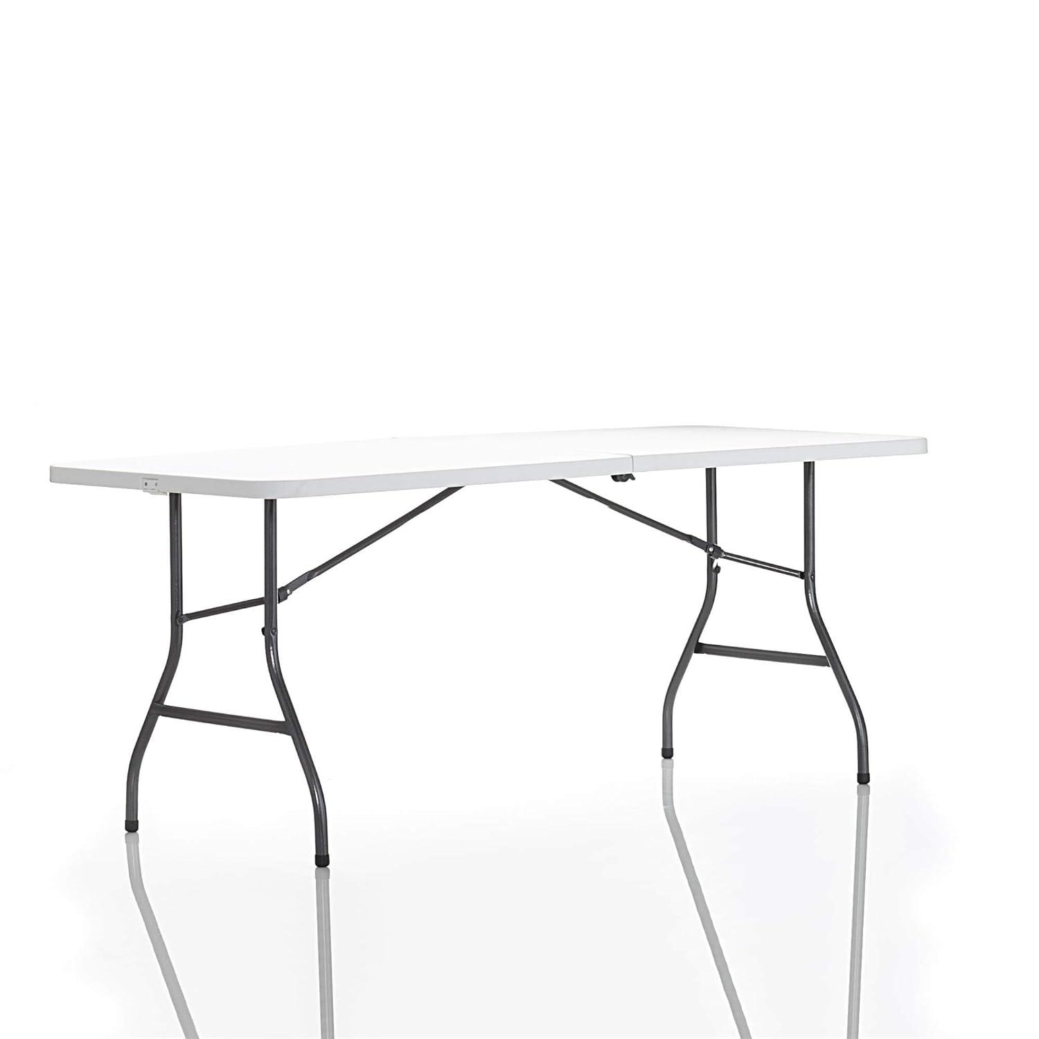 COSCO 6' Fold-in-Half Banquet Table with Handle and Locking Latch, White