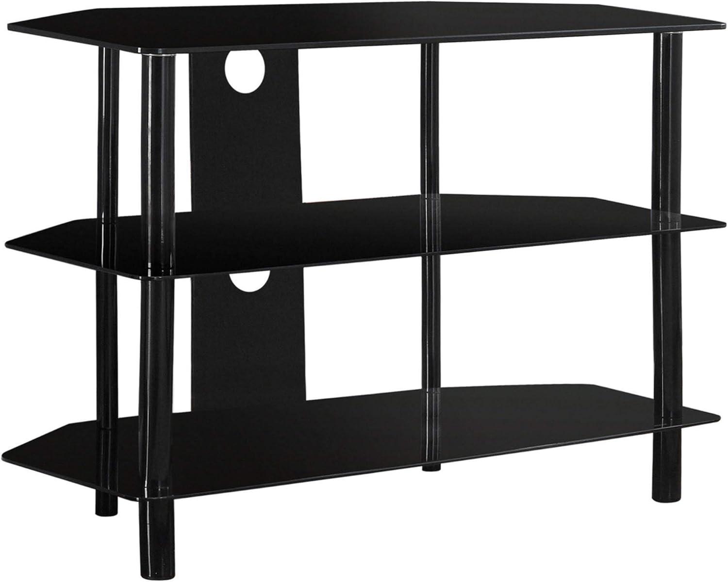 Monarch Specialties Tv Stand, 36 Inch, Console, Storage Shelves, Living Room, Bedroom, Black Metal