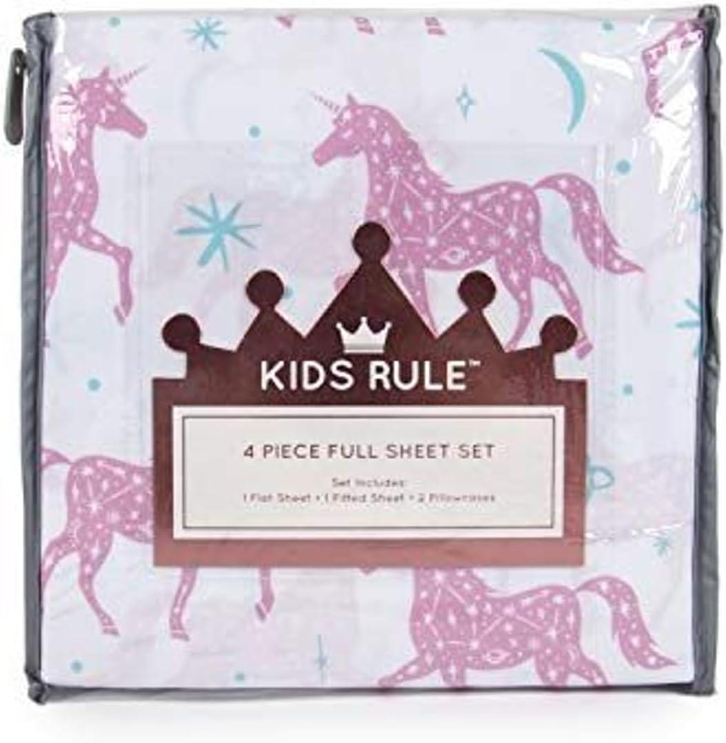 Tadpoles 4-Piece Unicorn Constellation Sheet Set | 1 Full Flat Sheet, 1 Full Fitted Sheet & 2 Queen Pillowcases