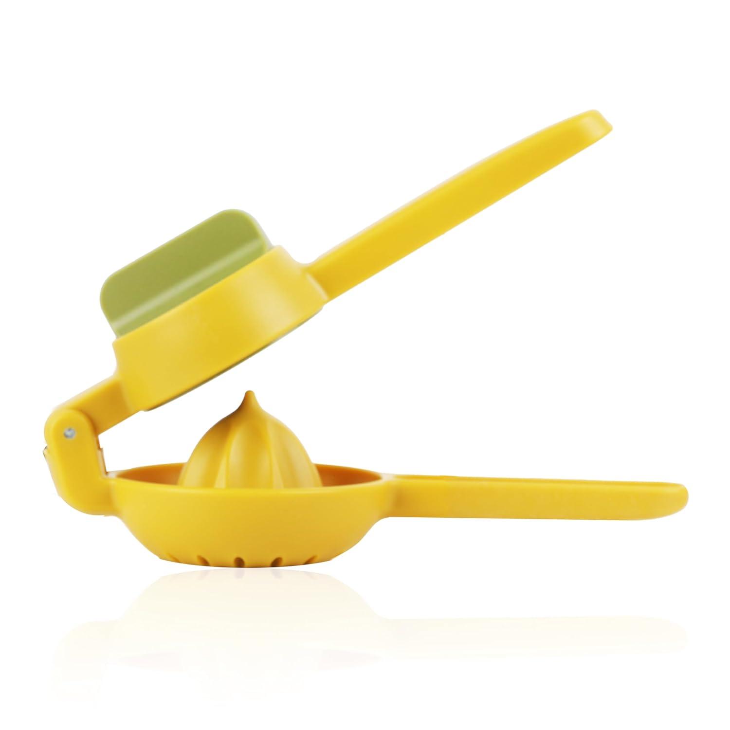 Servette Home Plastic Lemon Squeezer 2-in-1 Manual Juicer, 360° Rotating Design (Yellow)