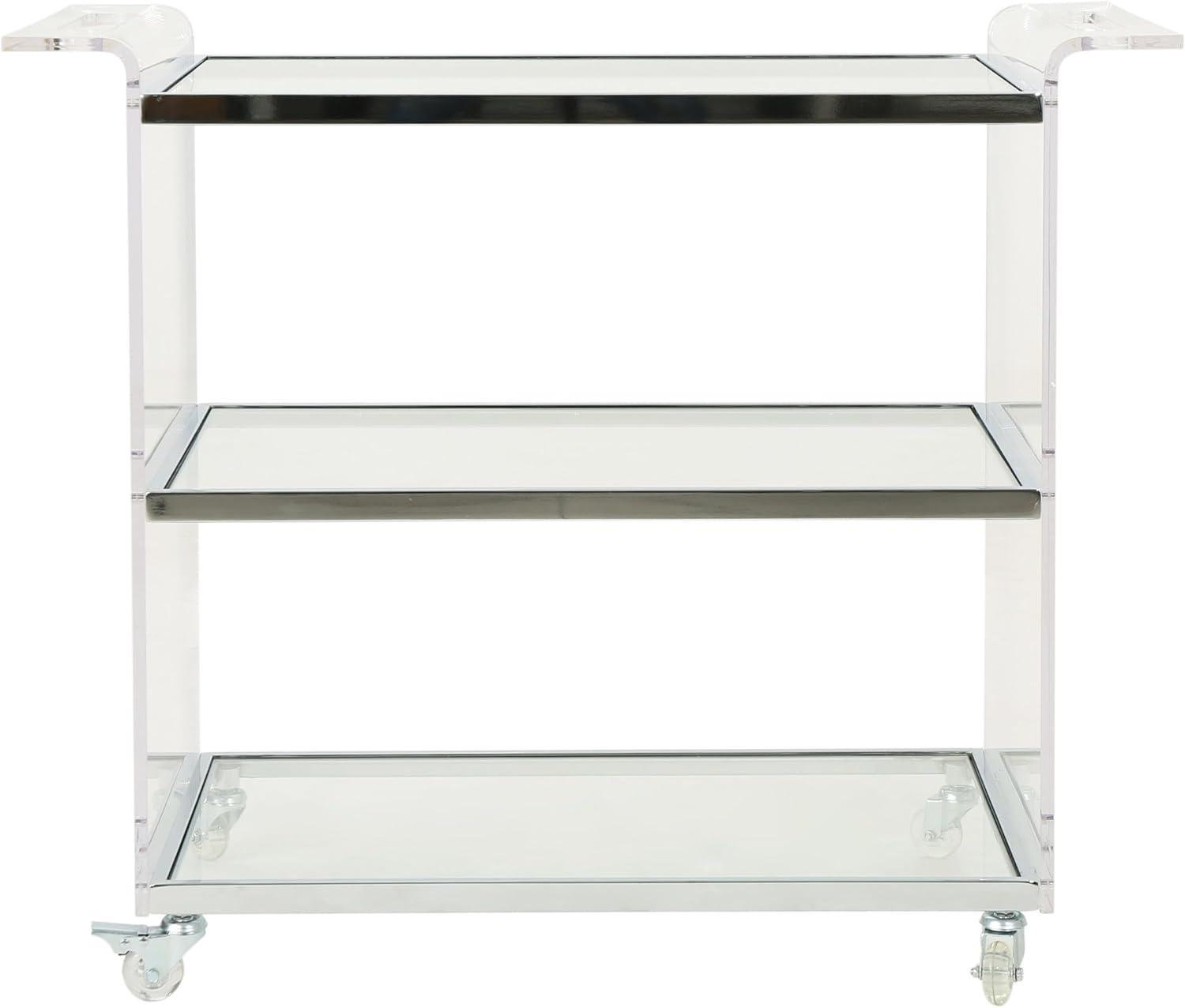 Yves Acrylic Bar Trolley Clear - Christopher Knight Home: Tempered Glass Shelves, Modern Serving Cart with Casters/Wheels