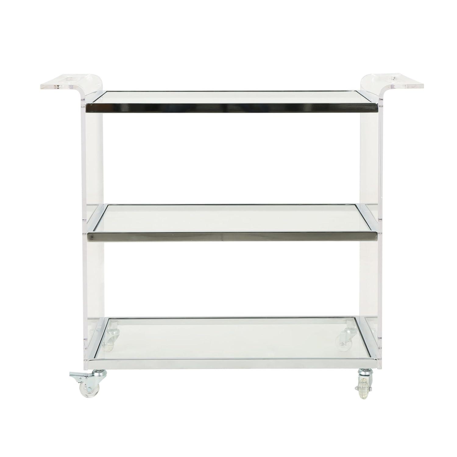 Yves Acrylic Bar Trolley Clear - Christopher Knight Home: Tempered Glass Shelves, Modern Serving Cart with Casters/Wheels