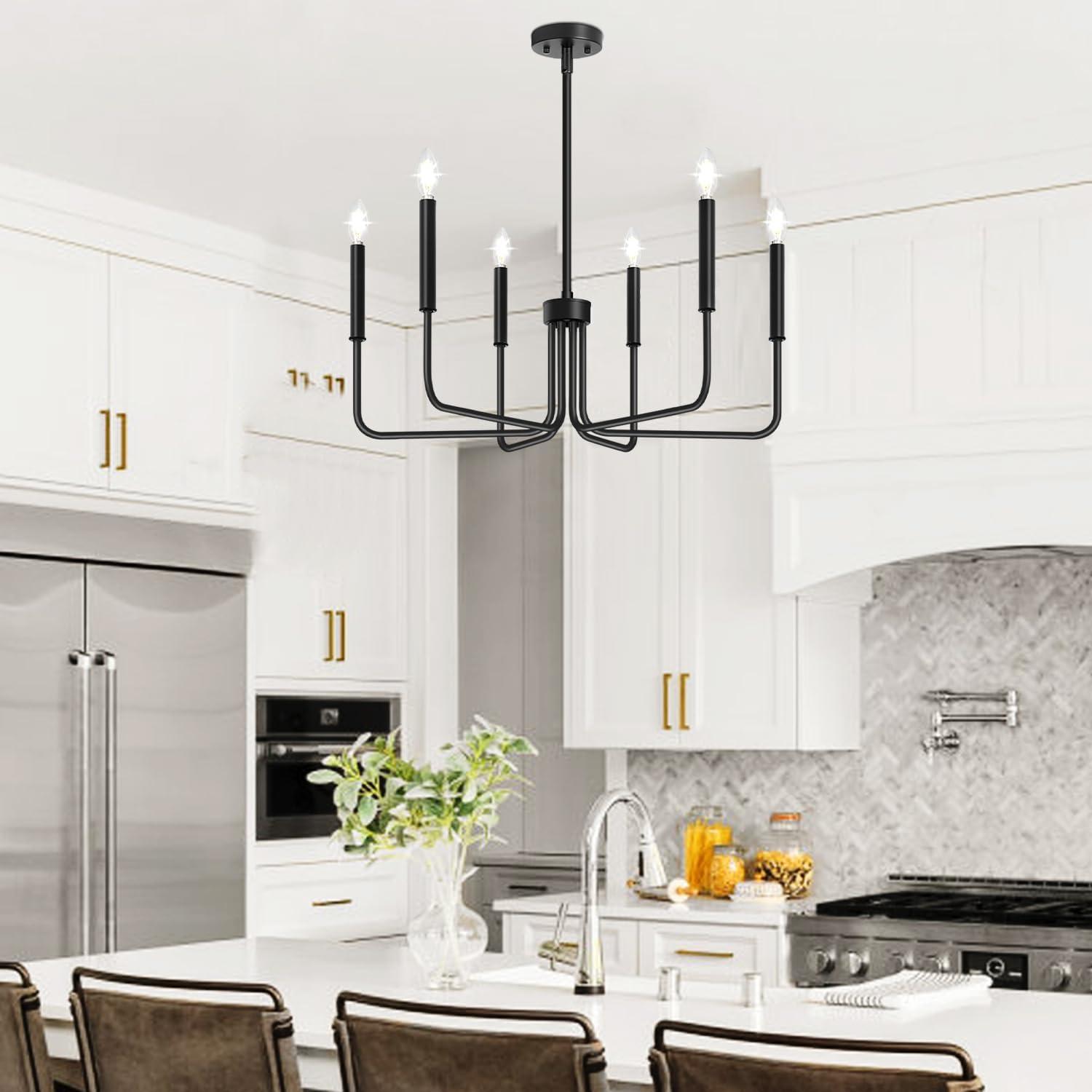 Farmhouse Chandelier Pendant Lighting Black Pendant Light Fixtures 6-Light Industrial Iron Chandeliers for Kitchen Island, Foyer, Living Room, Dining Room