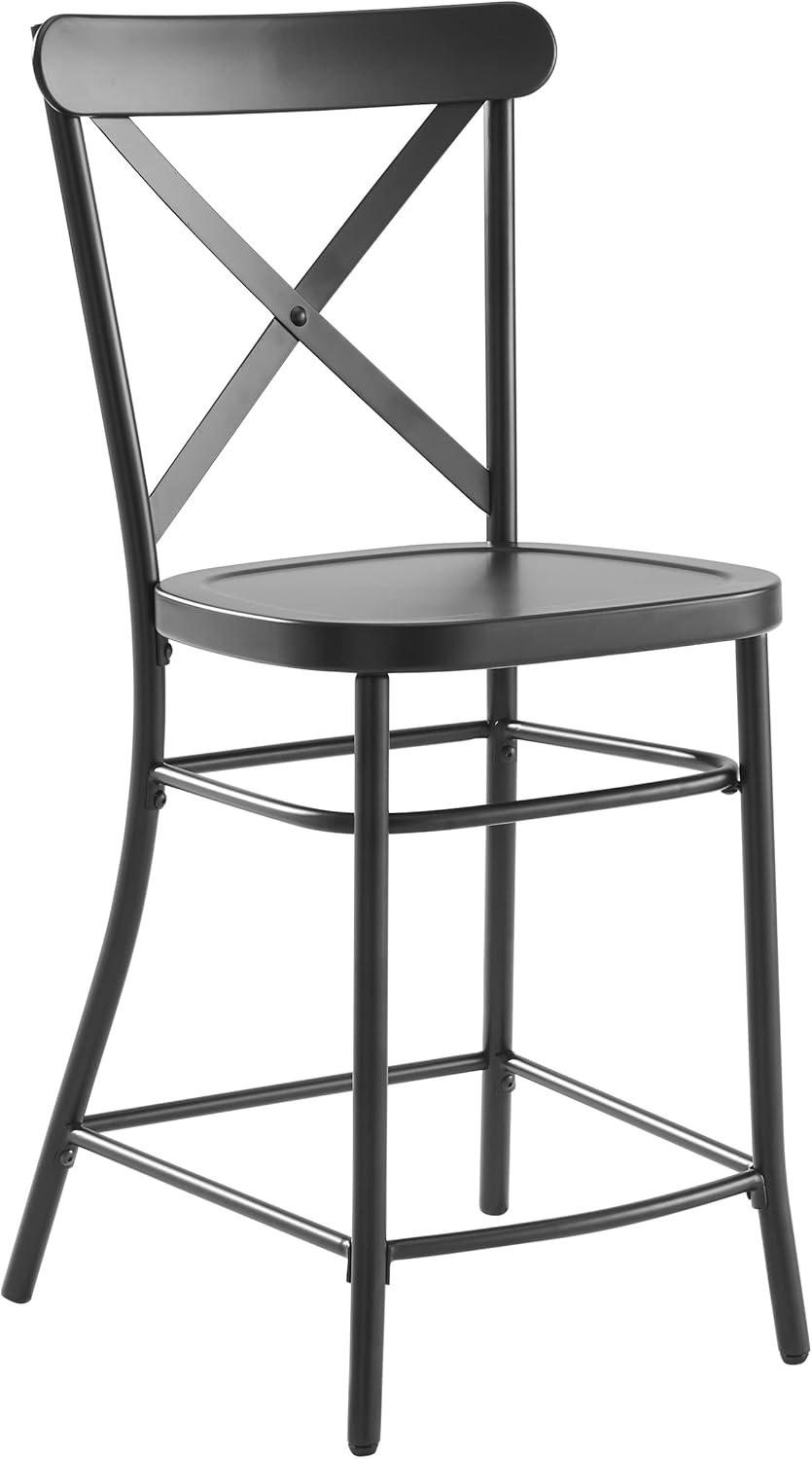 Set of 2 Camille Metal Counter Height Barstools Matte Black - Crosley: Sturdy Steel Frame, Kitchen Island Seating