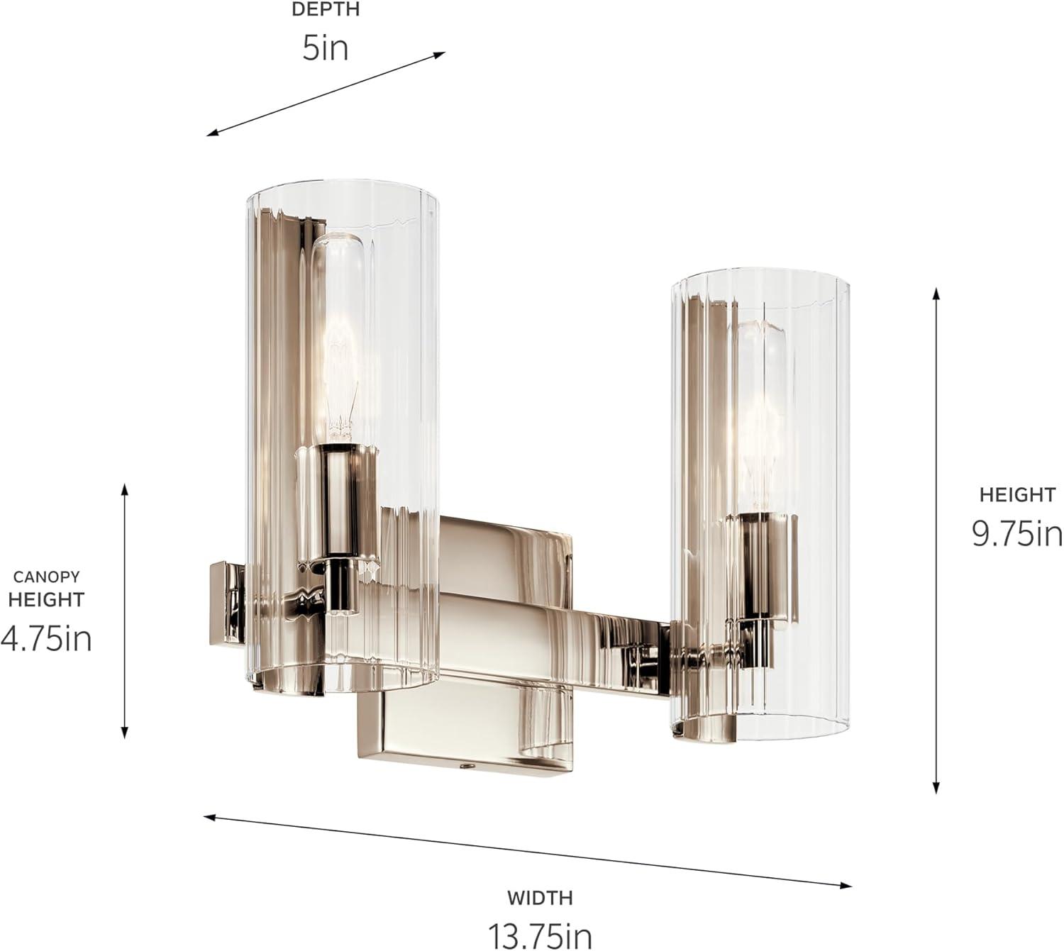 Polished Nickel 2-Light Vanity with Clear Fluted Glass