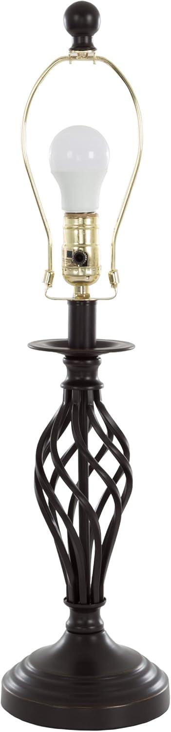 Oil-Rubbed Bronze Spiral Cage Table Lamps with White Drum Shades, Set of 2