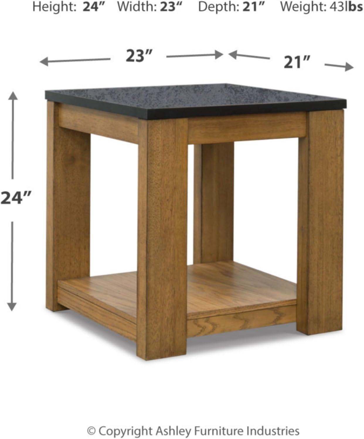 Quentina Rectangular Black Faux Stone and Wood End Table