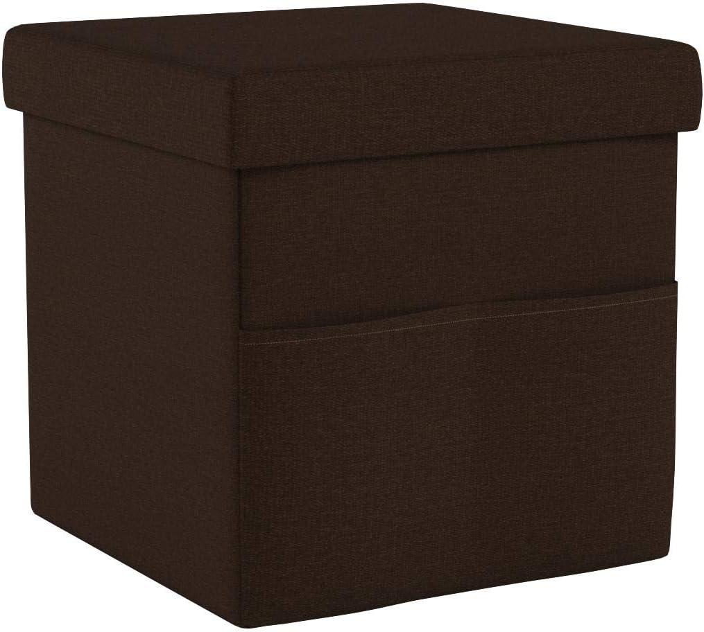 Compact Linen Brown Folding Storage Ottoman Cube with Pockets