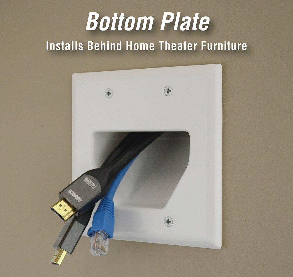 DATA COMM Electronics 50-3332-WH-KIT Flat Panel Cable Organizer Kit, Wall Plate Cable Pass Through, Conceals Low Voltage Wires Behind Mounted TV, Home Theater, Cord Hider Management, White