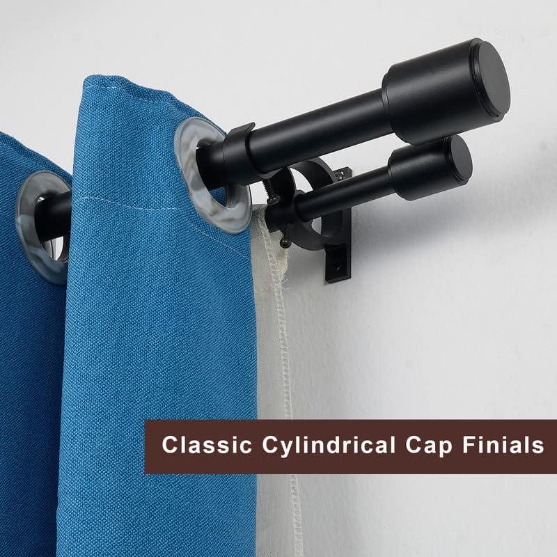 Adjustable Black Double Curtain Rod with Cylindrical Finials