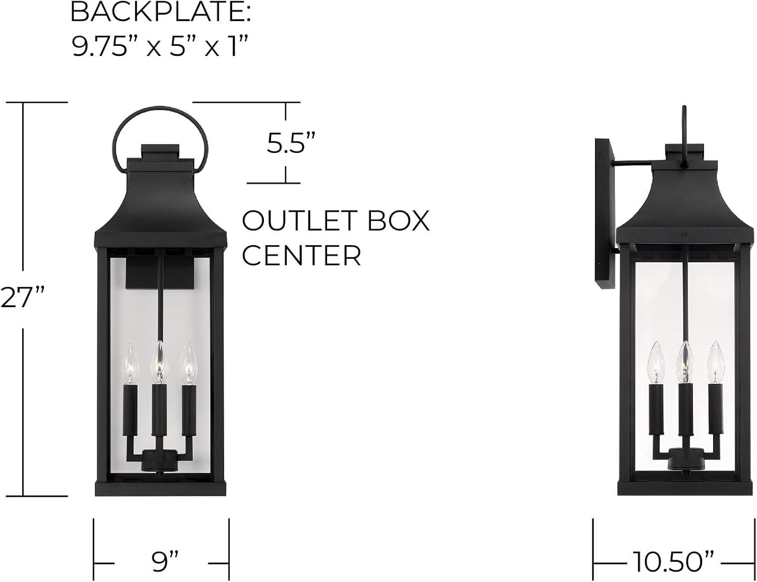 Outdoor Wall Lantern In Traditional Style-27 Inches Tall And 9 Inches Wide-Black Finish-Incandescent Lamping Type Capital Lighting 946441Bk