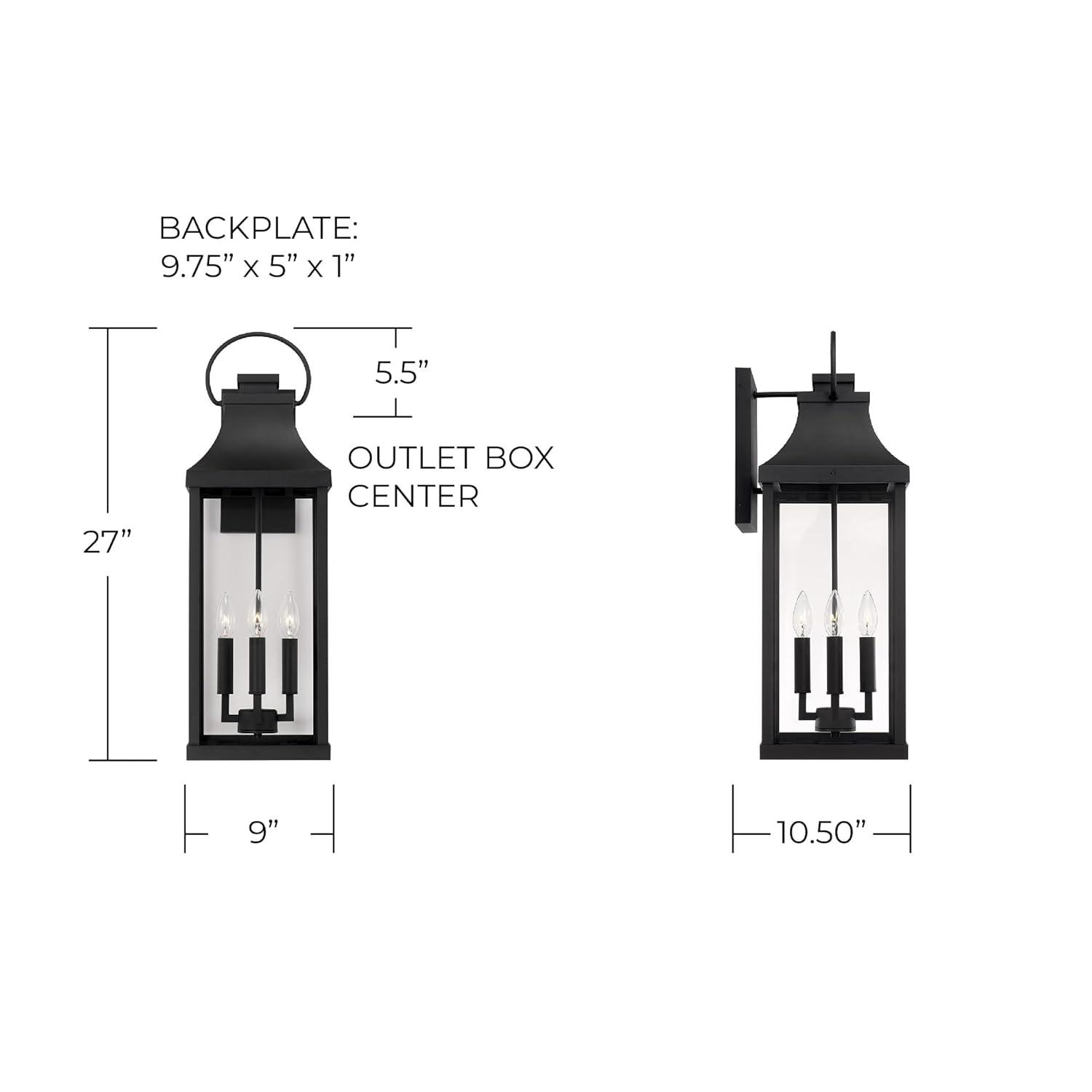 Outdoor Wall Lantern In Traditional Style-27 Inches Tall And 9 Inches Wide-Black Finish-Incandescent Lamping Type Capital Lighting 946441Bk