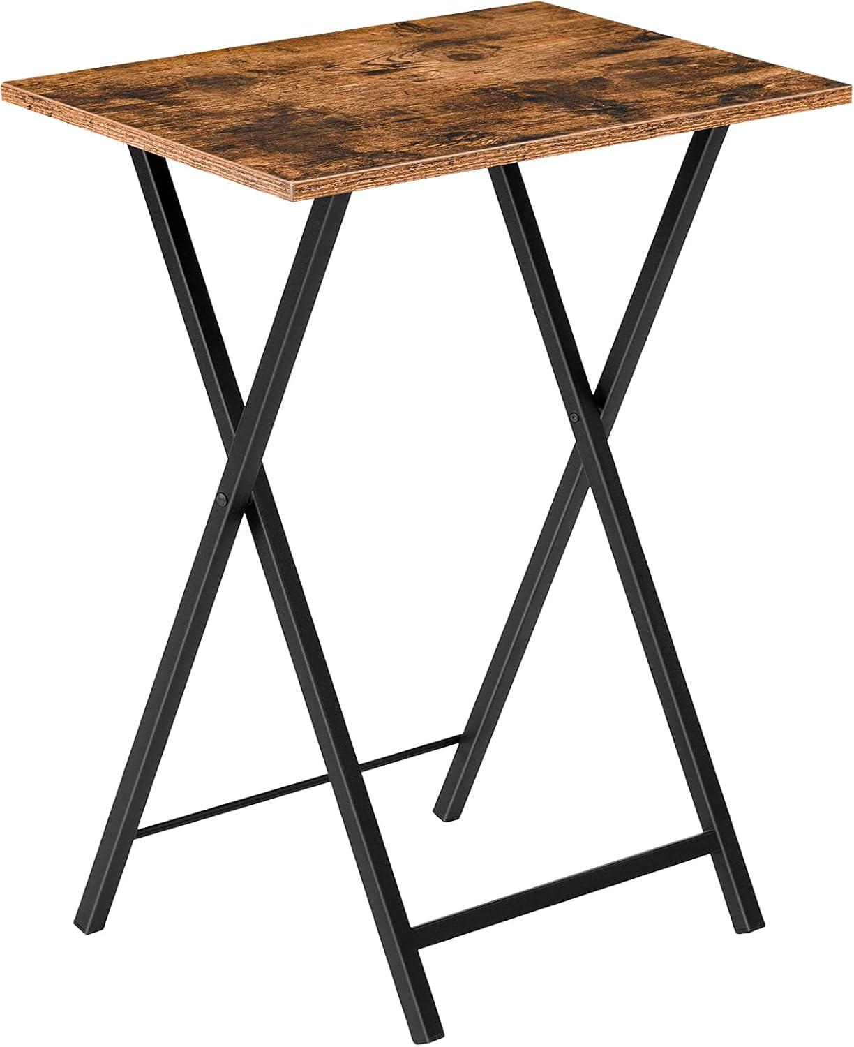 Rustic Brown and Black Folding TV Tray Table with Metal Frame