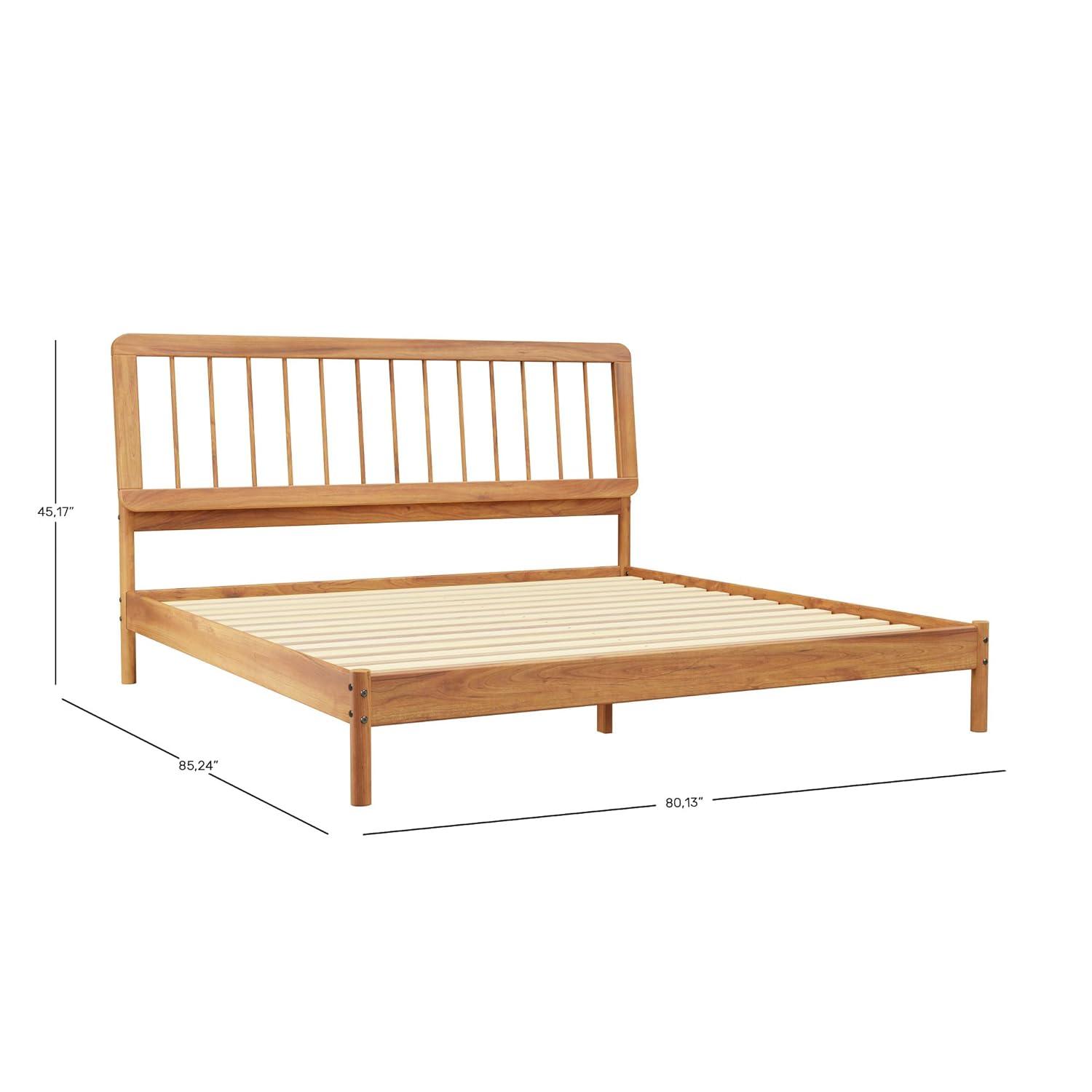 Walker Edison Mid-Century Modern Slatted Solid Wood King Bedframe, Caramel