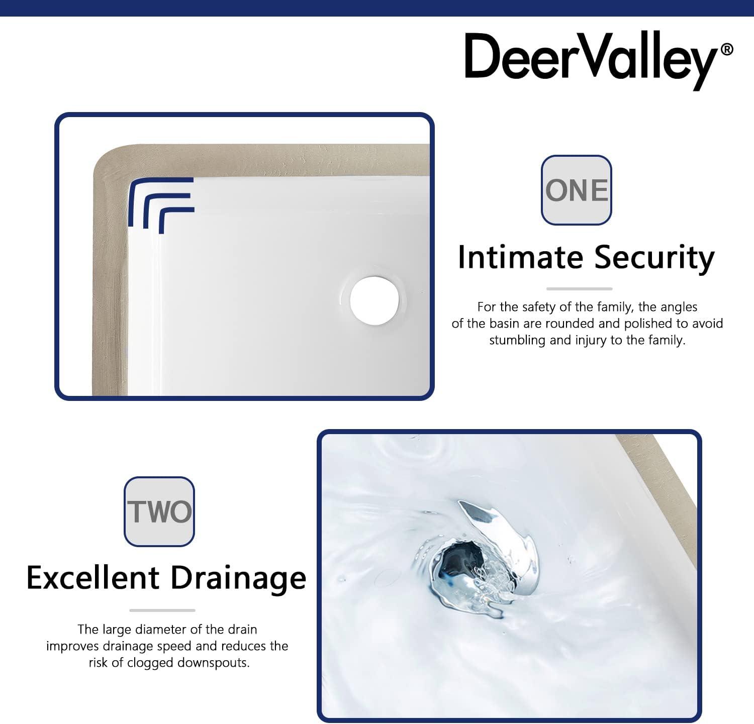 DeerValley Ursa 19.88" X 15.59 " White Rectangular Vitreous China Undermount Bathroom Sink with Overflow