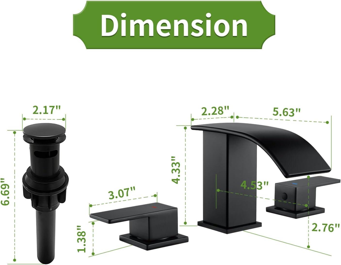 Matte Black Modern Waterfall 3-Piece Bathroom Faucet Set