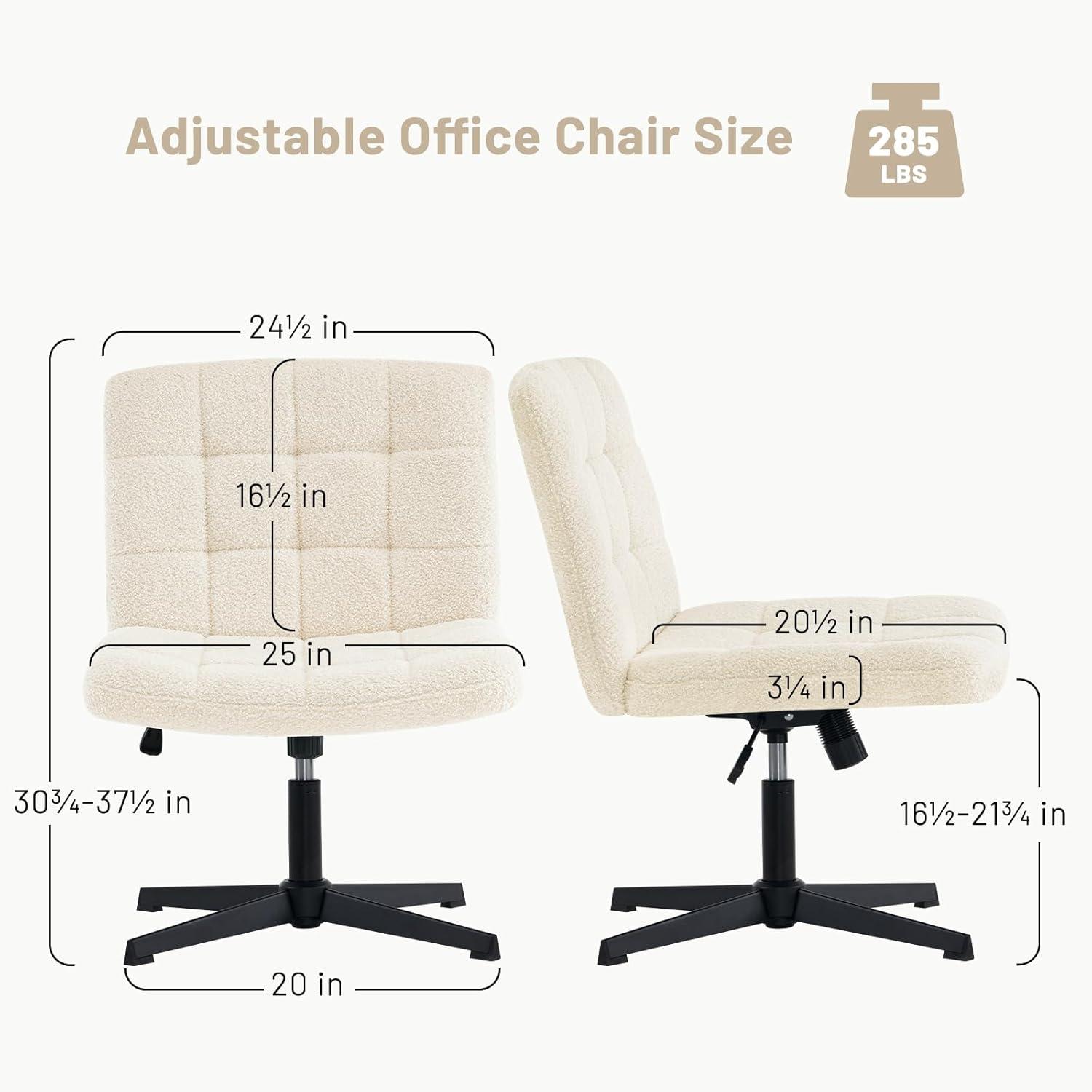 Furniliving Armless Office Desk Chair No Wheels Swivel Cross Legged Office Chair Ergonomic Computer Task Chair, Ivory white