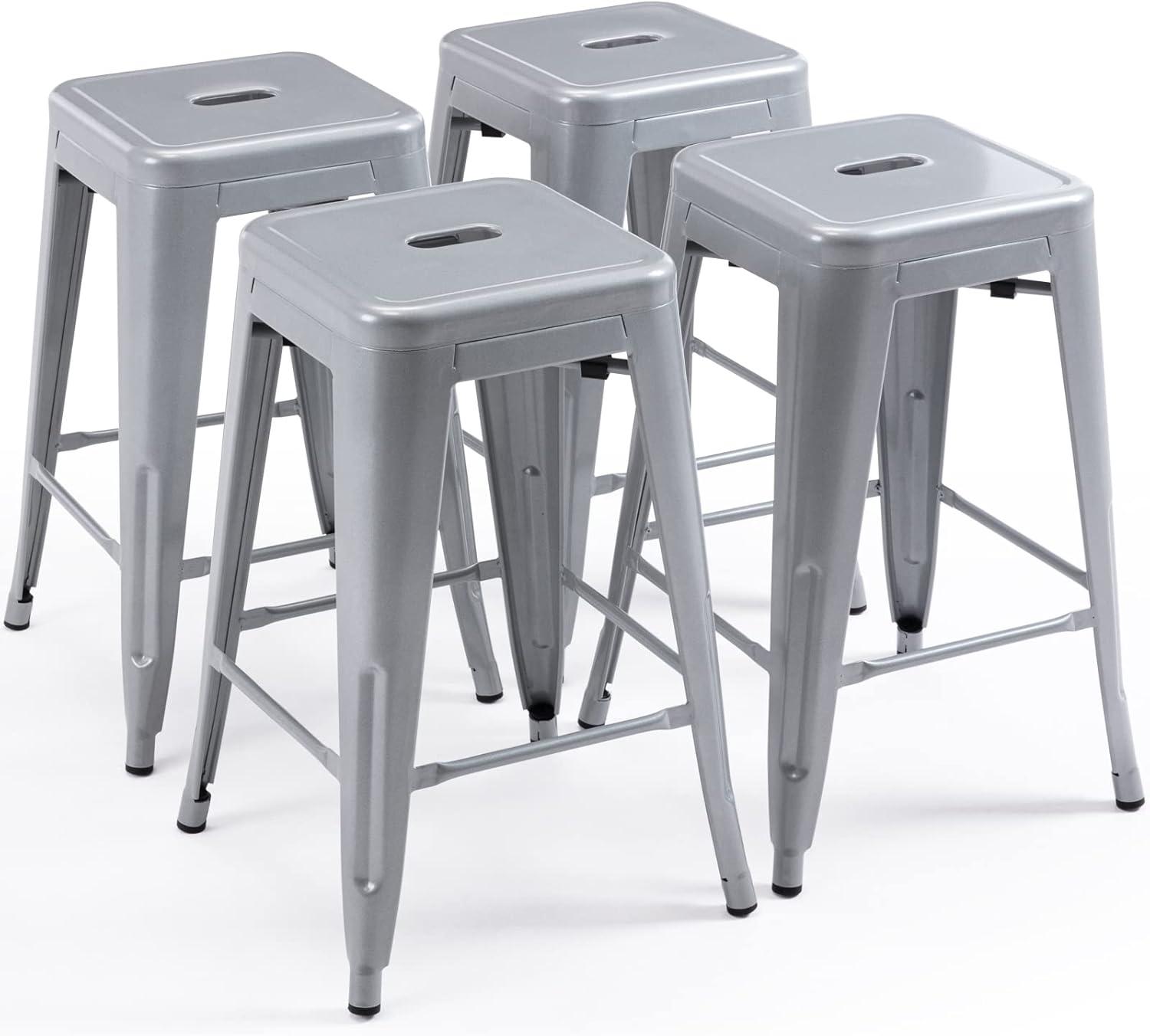 Williston Forge Kohki 24" Counter Stool Metal Bar Stools Counter Height Barstools Backless Indoor/Outdoor Bar Stools Kitchen Counter Stools Chairs(Set of 4)