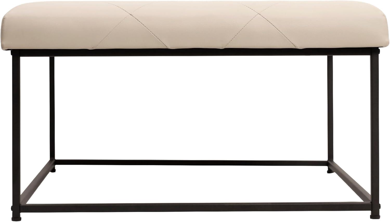 Flash Furniture Ashton 30" Square LeatherSoft Tufted Ottoman with Metal Frame, Beige LeatherSoft/Black Frame