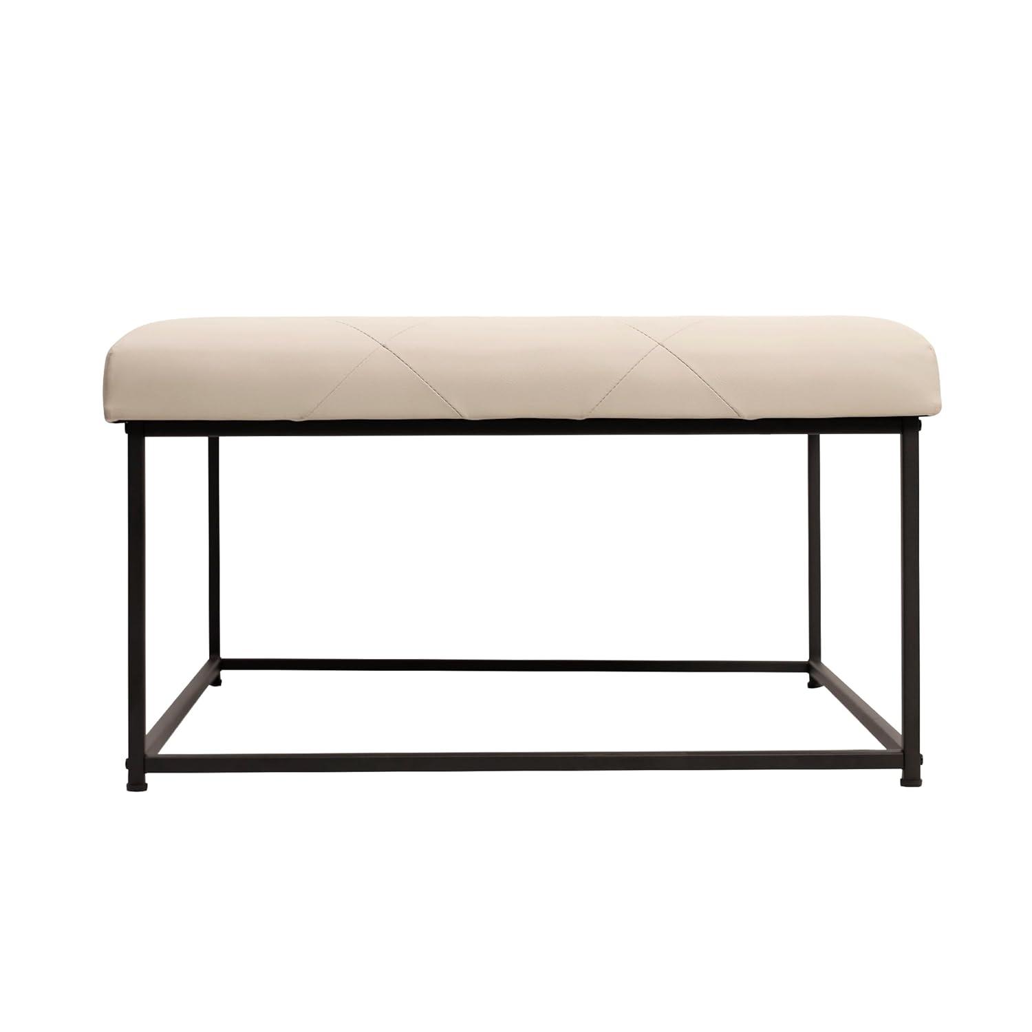 Flash Furniture Ashton 30" Square LeatherSoft Tufted Ottoman with Metal Frame, Beige LeatherSoft/Black Frame