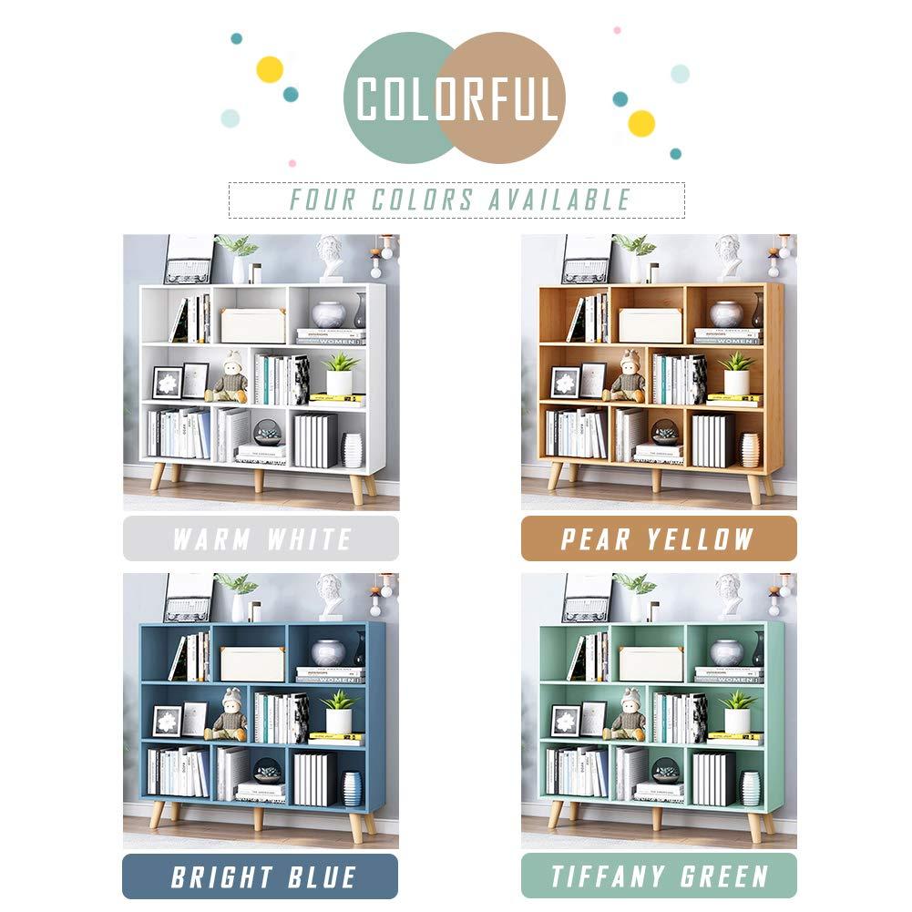 IOTXY Wooden Open Shelf Bookcase - 3-Tier Floor Standing Display Cabinet Rack with Legs, 8 Cubes Bookshelf, Warm White