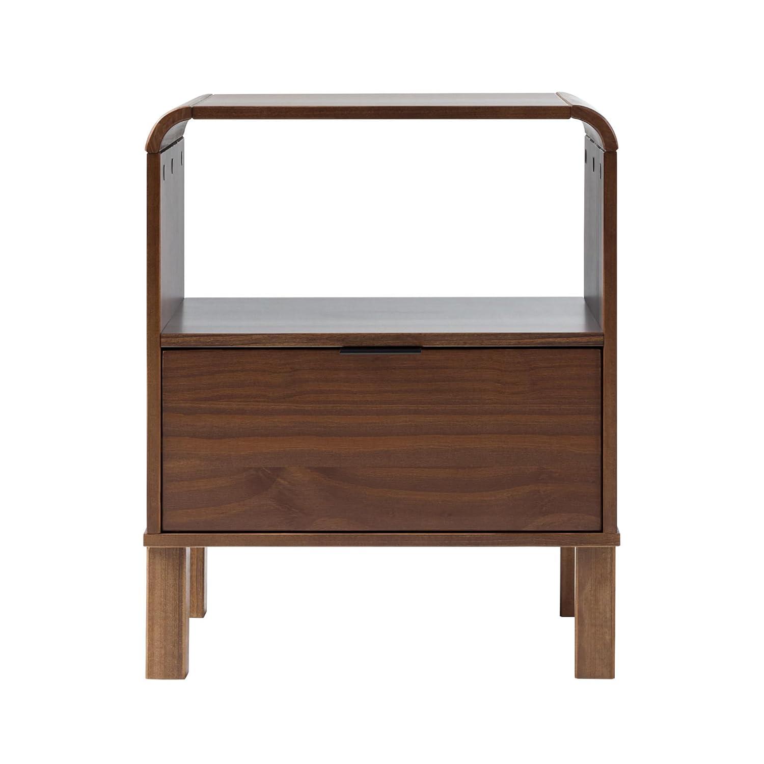 Brown Solid Pine Wood 1-Drawer Nightstand with Open Cubby